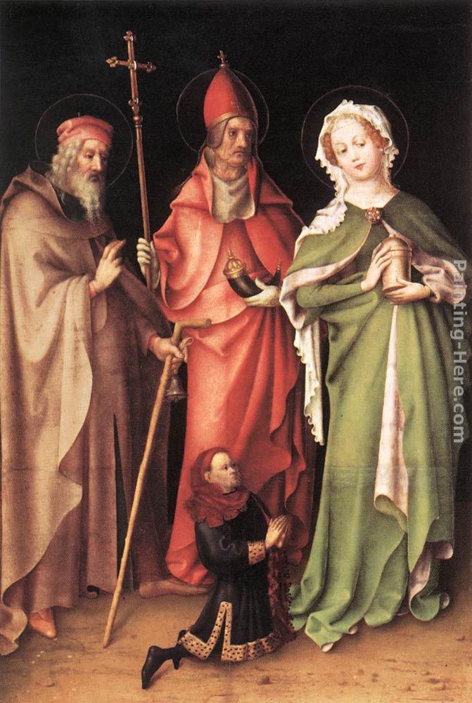 Saints Catherine, Hubert and Quirinus with a Donor painting - Stefan Lochner Saints Catherine, Hubert and Quirinus with a Donor art painting